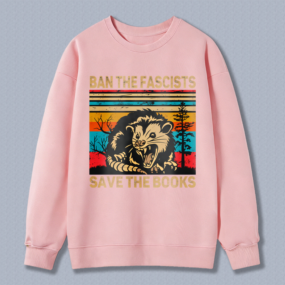 Wardrobecart Ban The Fascists Save The Books Opossum Vintage Design Unisex Classic Sweatshirt