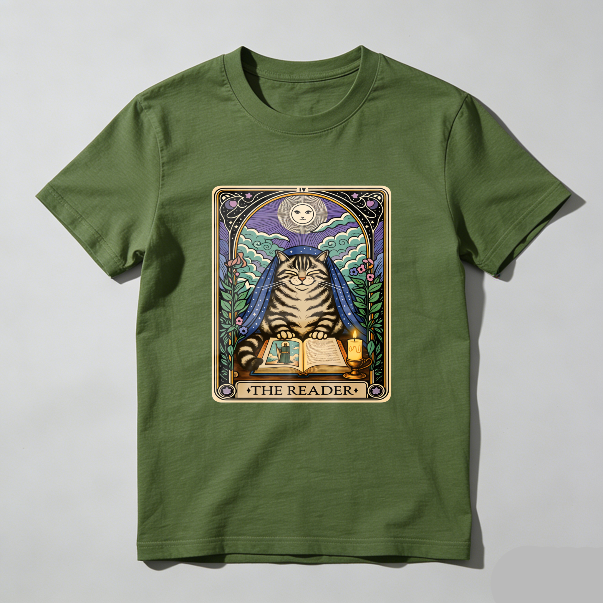 Wardrobecart Cat Reading Book Under Moonlight Tshirt