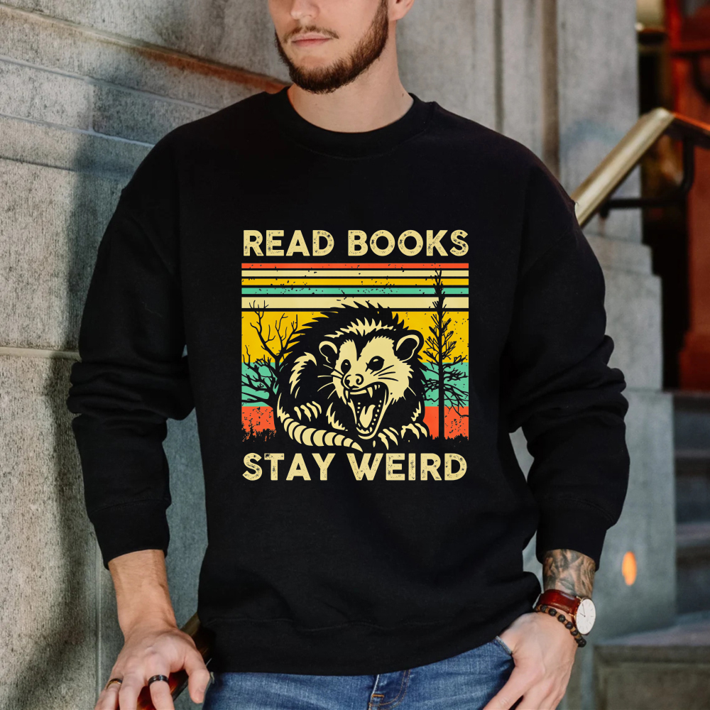 Wardrobecart Read Books Stay Weird Dragon Design Unisex Classic Sweatshirt
