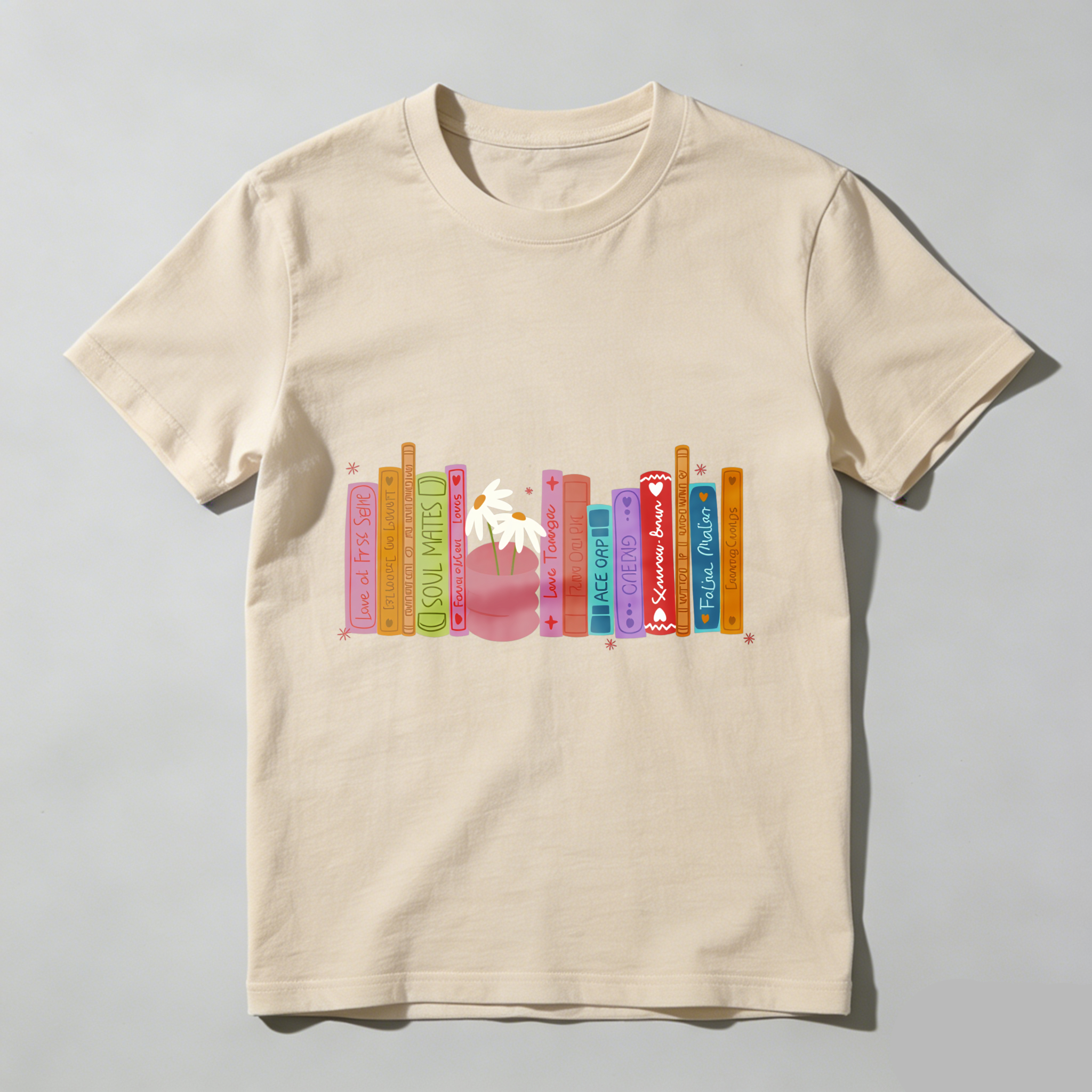 Wardrobecart Colorful Bookshelf With Potted Plant Tshirt