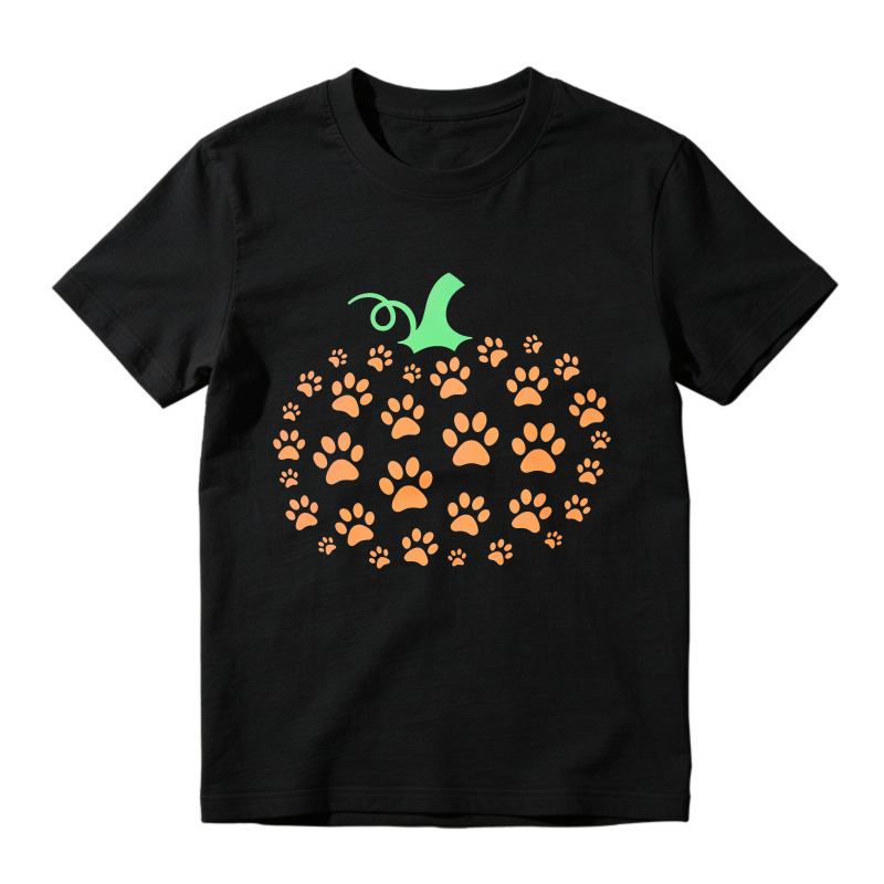 Pumpkin Made Of Orange Paw Prints With Green Stem Unisex Classic T-shirt