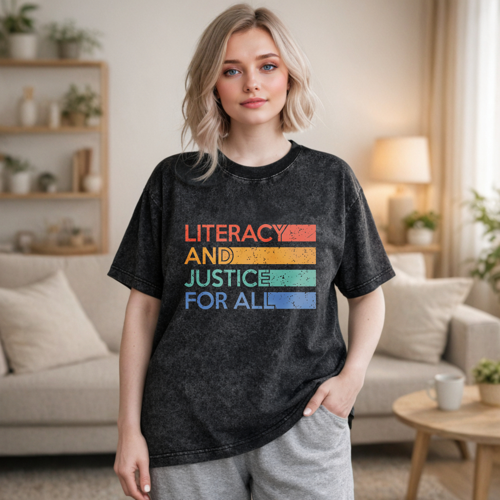 Wardrobecart Literacy And Justice For All Color Block Design Unisex Washed T-shirt