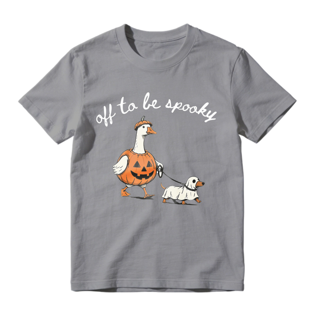 Duck In Pumpkin Costume Walking Dog Off To Be Spooky, Unisex Classic T-shirt