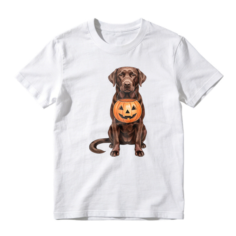 Chocolate Labrador Retriever Holding Halloween Pumpkin, Unisex Classic T-shirt