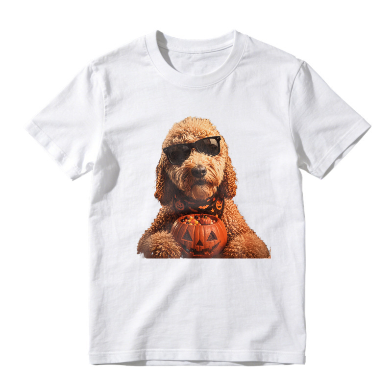 Funny Halloween Poodle With Sunglasses And Pumpkin, Unisex Classic T-shirt