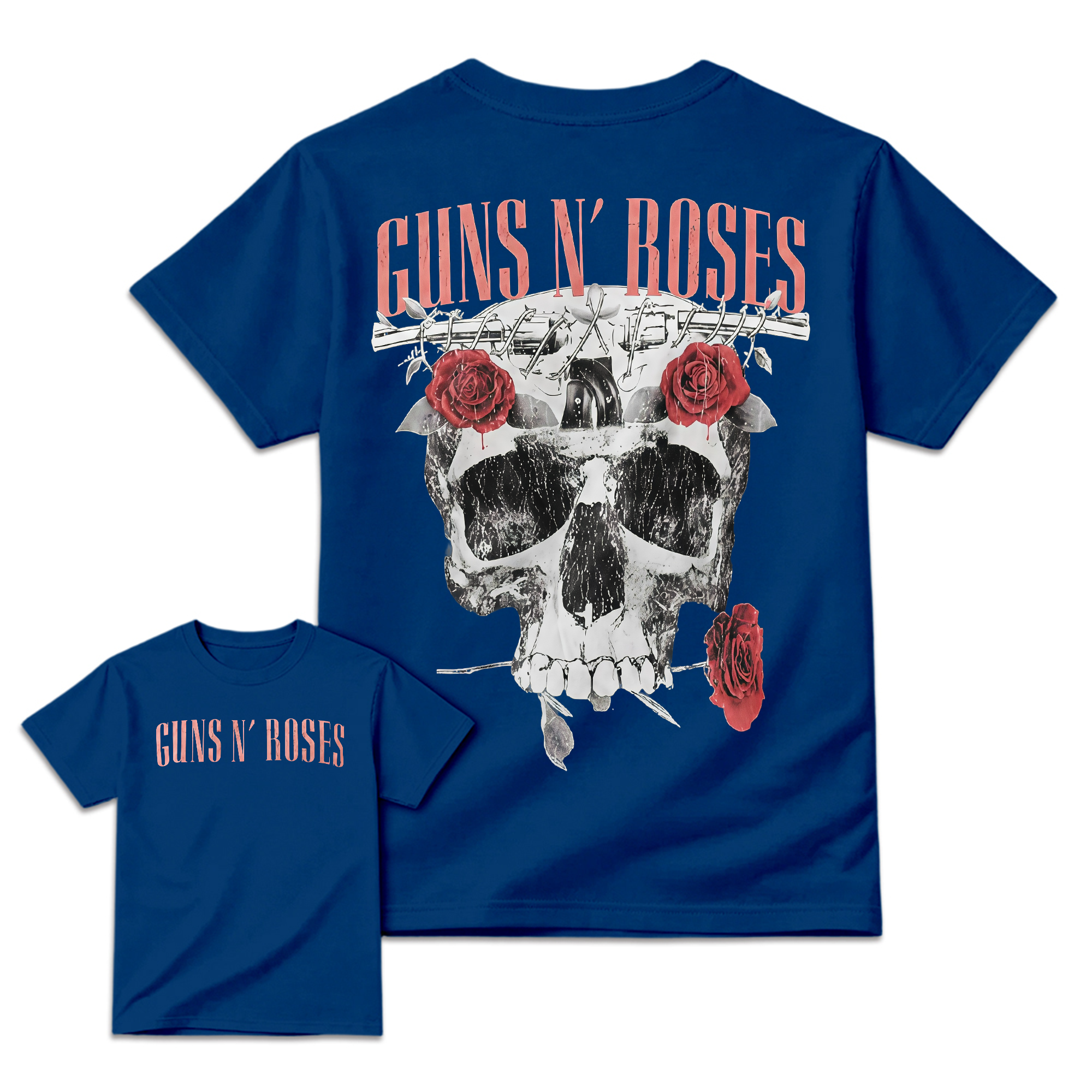 Guns N' Roses Black T-Shirt - Front & Back Print Skull and Roses Graphic Tee
