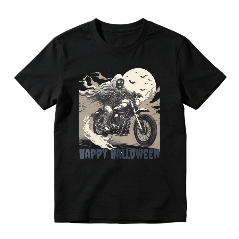 Grim Reaper Motorcycle Moon Bats Happy Halloween Unisex Classic T-shirt
