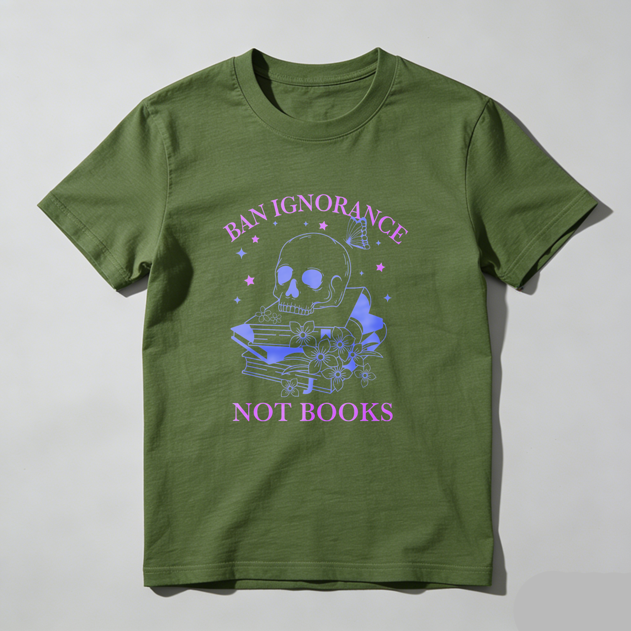Wardrobecart Ban Ignorance Not Books Skull Books Flowers Stars Unisex Classic T-shirt