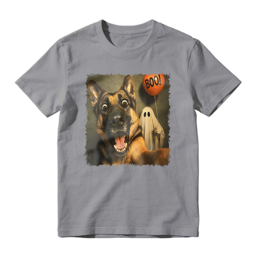 German Shepherd Dog With Ghost And Boo Balloon Halloween Unisex Classic T-shirt