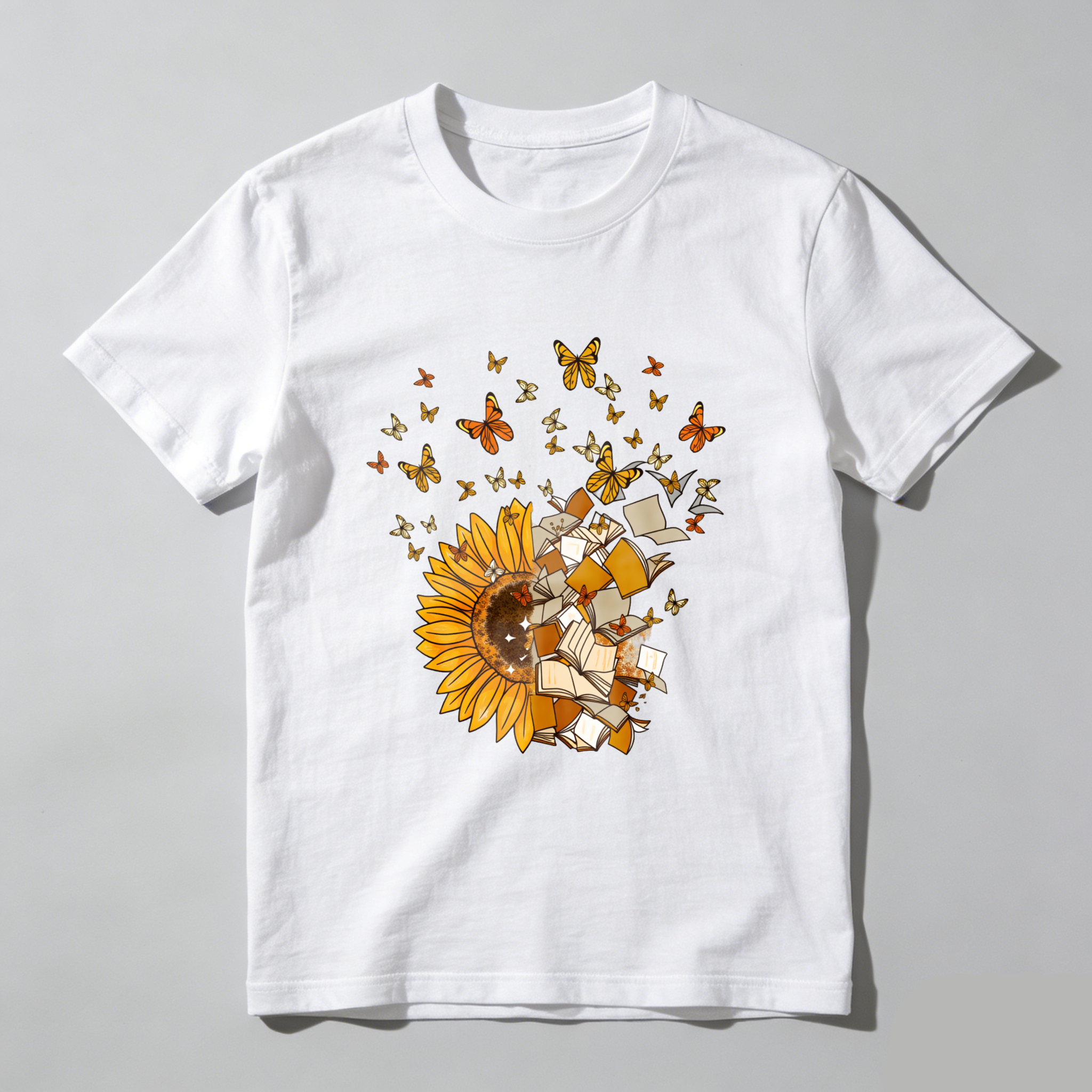 Wardrobecart Sunflower Books Butterflies Reading Nature Art Design Tshirt