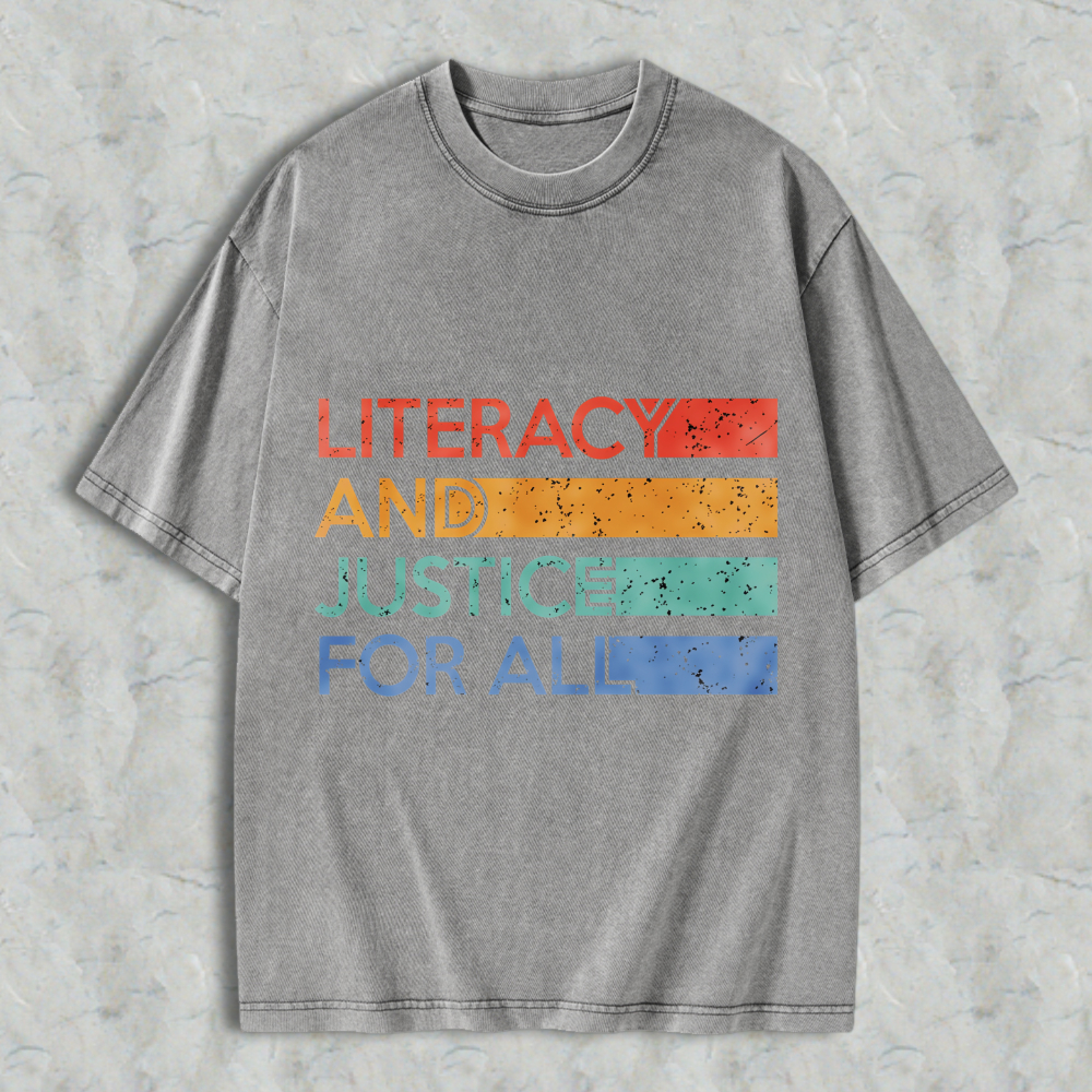 Wardrobecart Literacy And Justice For All Color Block Design Unisex Washed T-shirt