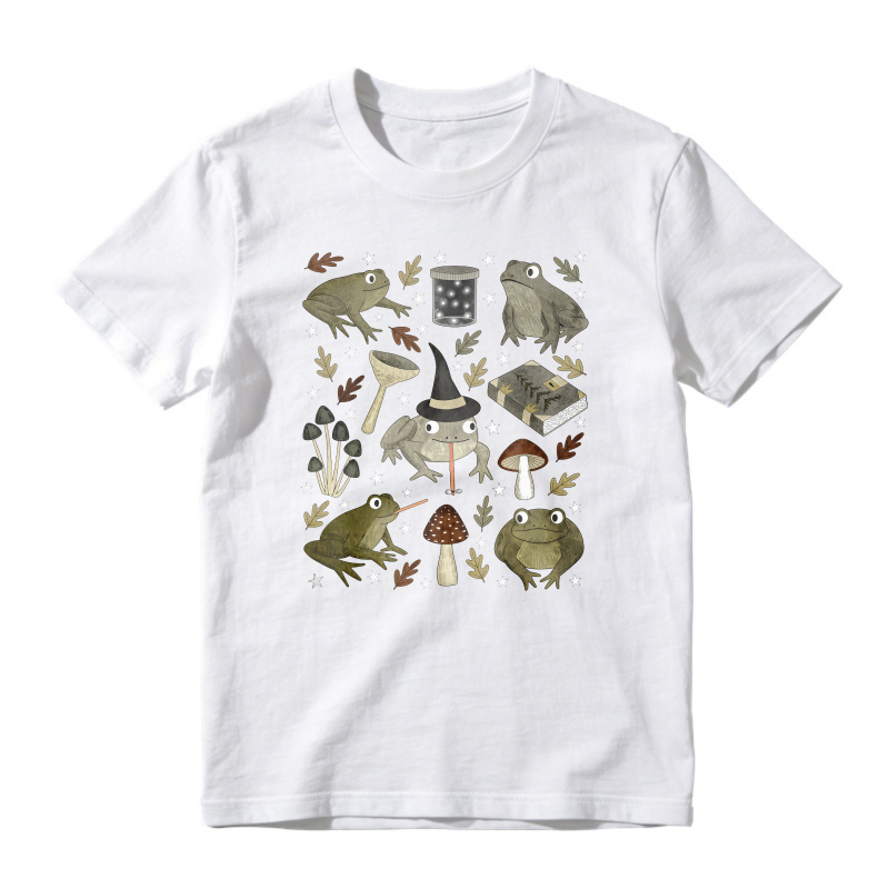 Witchy Frogs And Mushrooms Magical Forest Pattern, Unisex Classic T-shirt