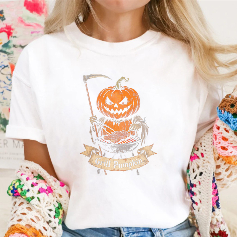 Grill Pumpkin Halloween Skeleton Reaper Barbecue Unisex Classic T-shirt