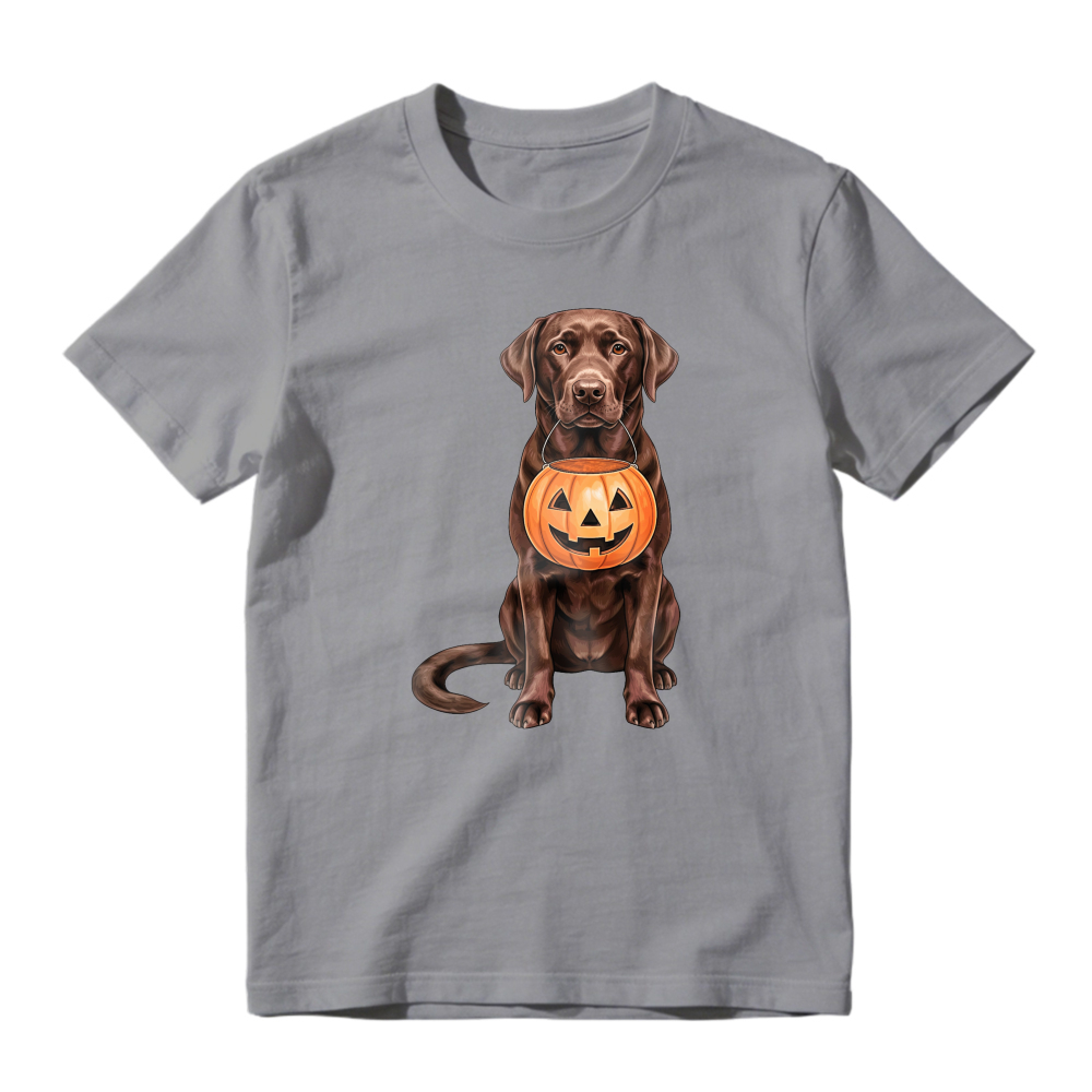 Chocolate Labrador Retriever Holding Halloween Pumpkin, Unisex Classic T-shirt