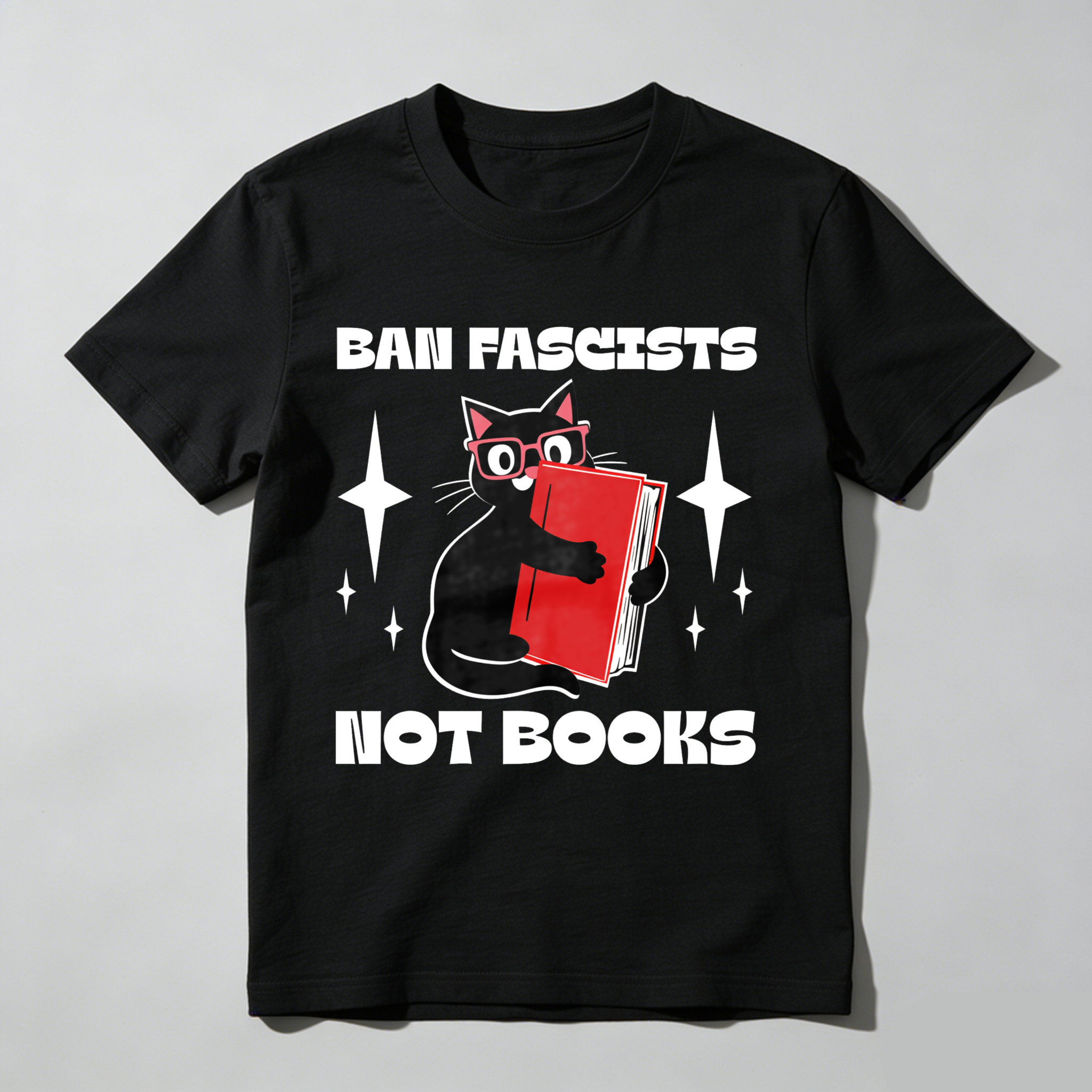 Wardrobecart Ban Fascists Not Books Cat Reading Book Tshirt