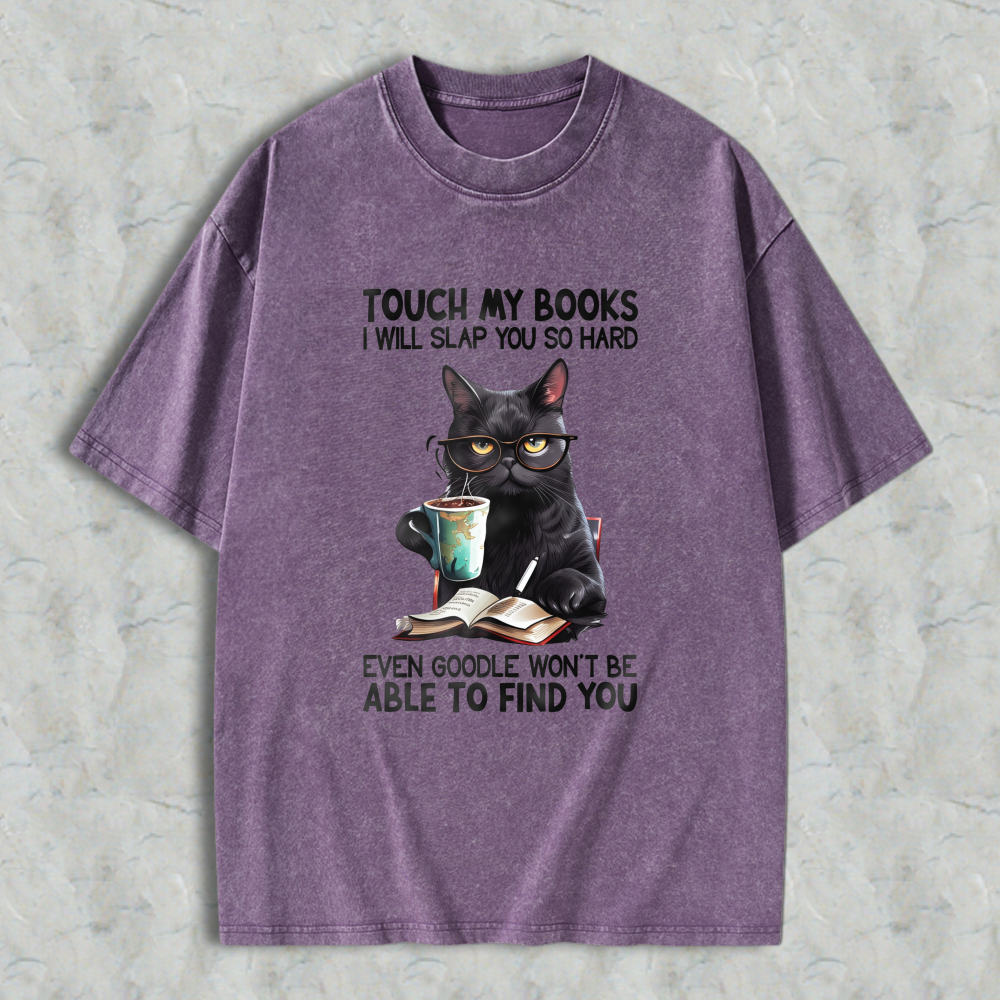 Wardrobecart Cat With Glasses Reading Book And Coffee Unisex Washed T-shirt