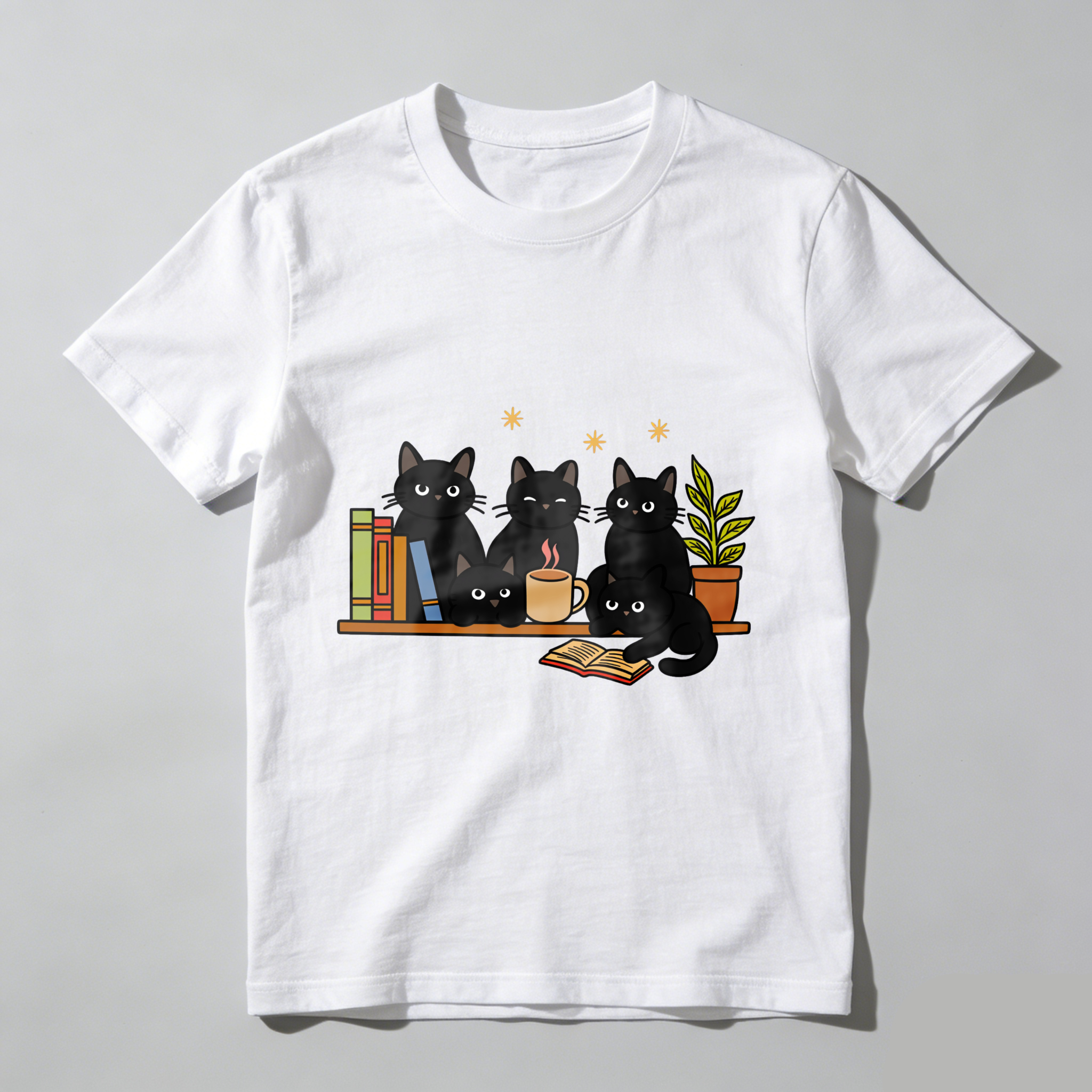 Wardrobecart Cats Books Coffee Plant Stars Tshirt