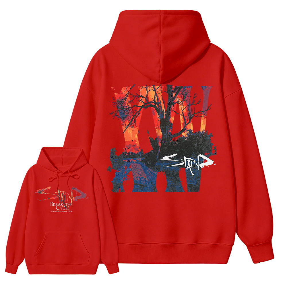 Sta1nd Break the Cycle 25th Anniversary Tour Hoodie, Vintage Rock Band Graphic Tour Date Heavy Cotton Oversized Hoodie