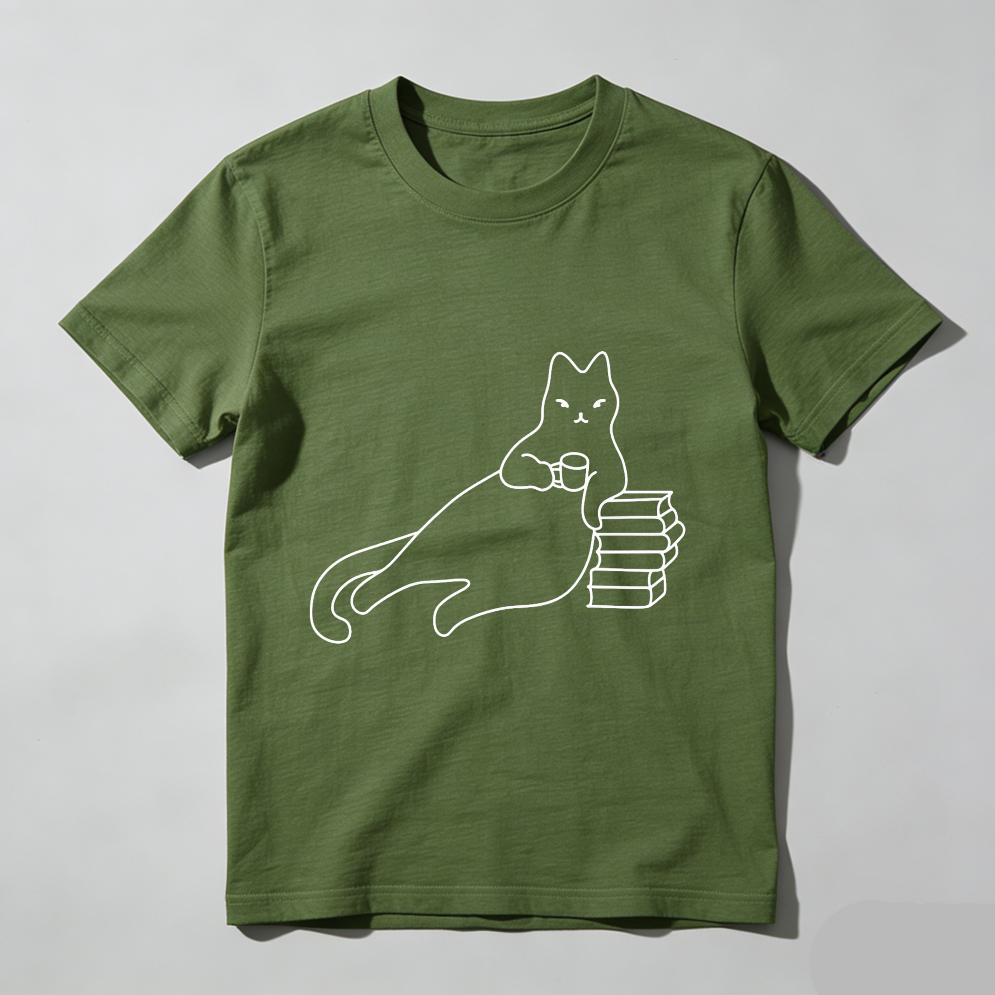 Wardrobecart Cat Holding Book Stack With Coffee Cup Tshirt