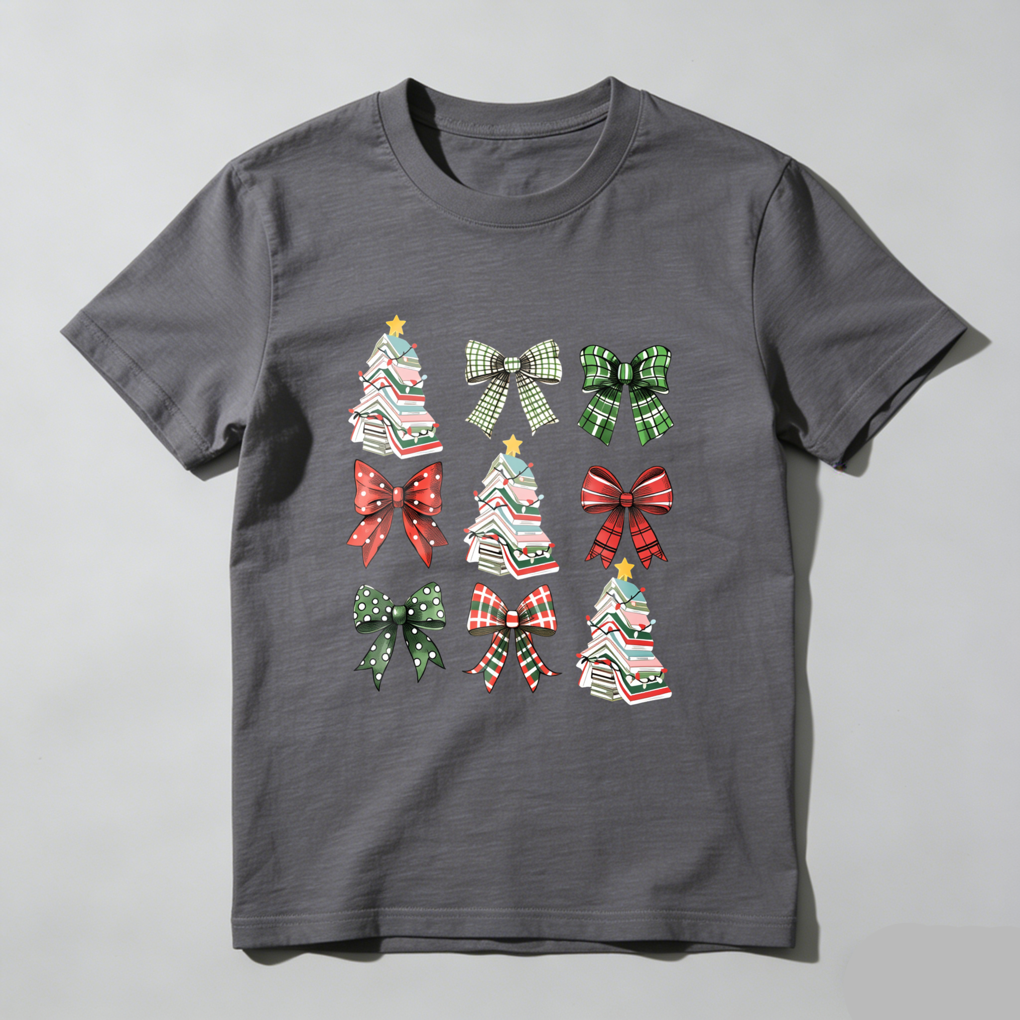 Wardrobecart Christmas Trees And Plaid Bows Pattern Tshirt