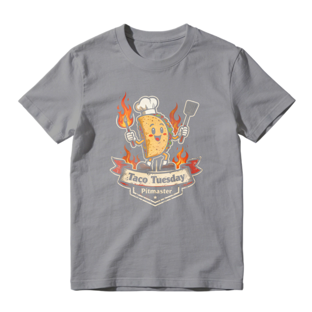 Taco Tuesday Pitmaster Cartoon Taco Character With Chef Hat And Spatula Flames Banner Unisex Classic T-shirt