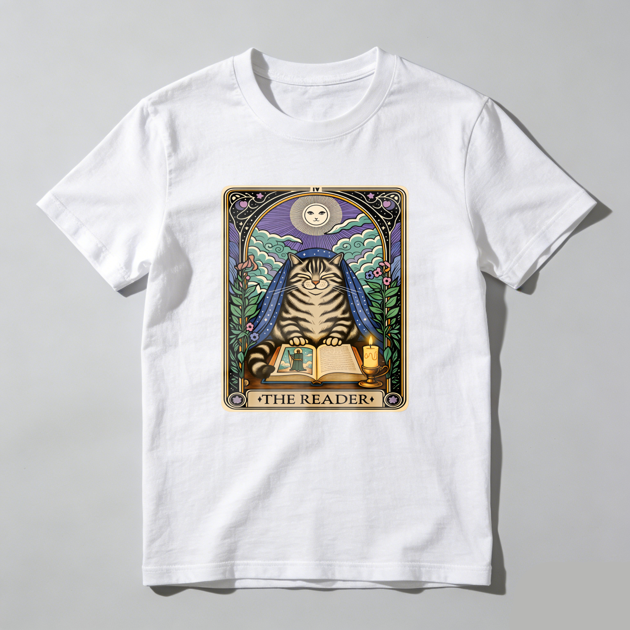 Wardrobecart Cat Reading Book Under Moonlight Tshirt