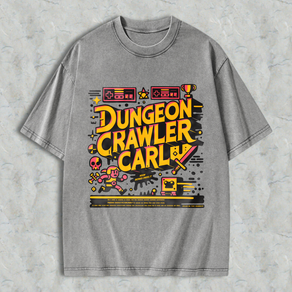 Wardrobecart Dungeon Crawler Carl Pixel Art Gaming Theme Unisex Washed T-shirt