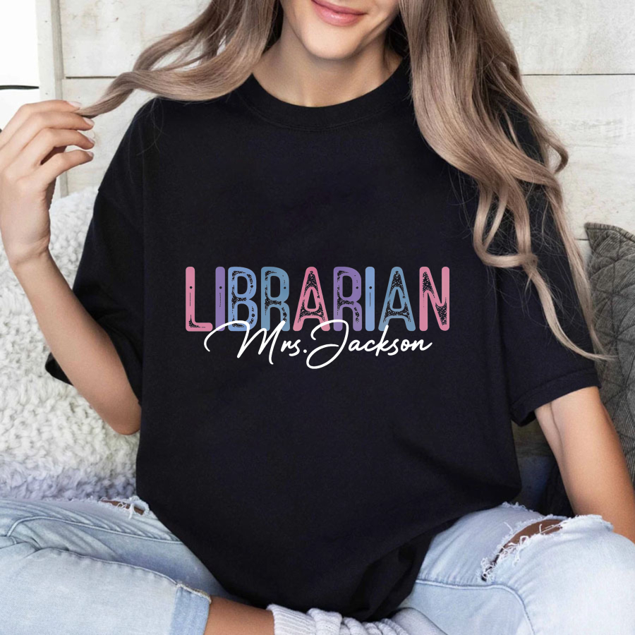 Wardrobecart Librarian Mrs Jackson Colorful Text Design Tshirt