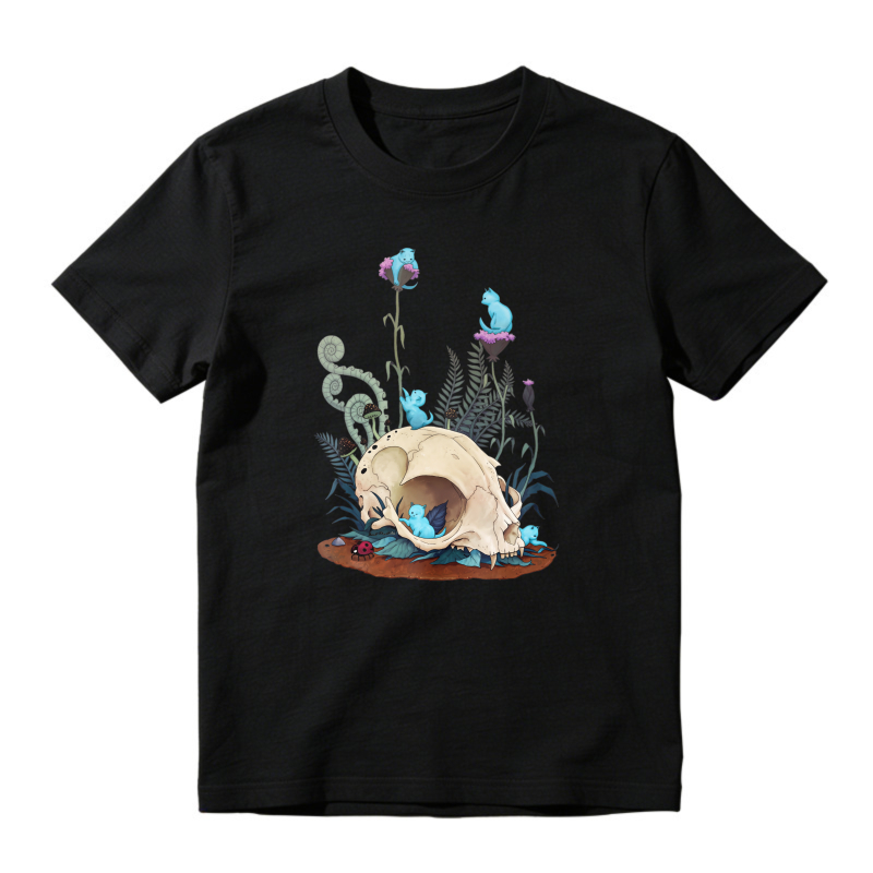 Animal Skull With Blue Frogs And Ferns Floral Nature Art, Unisex Classic T-shirt