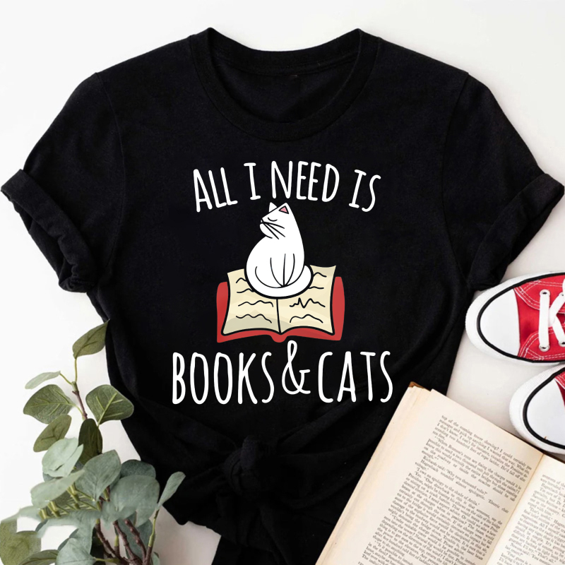 Wardrobecart All I Need Is Books And Cats Tshirt