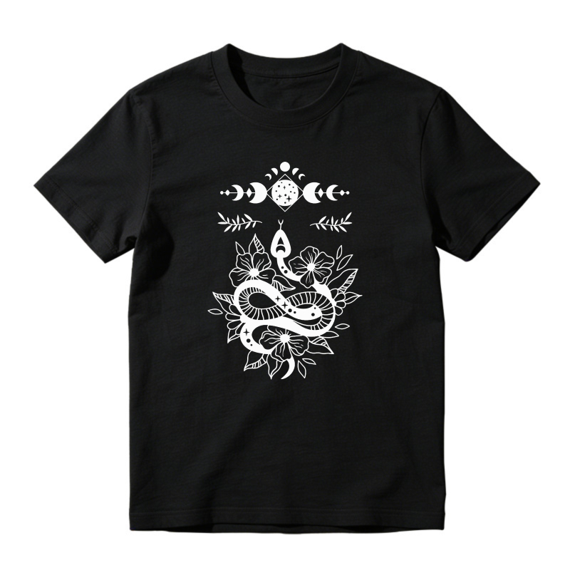 Snake And Floral Moon Phase Boho Graphic, Unisex Classic T-shirt