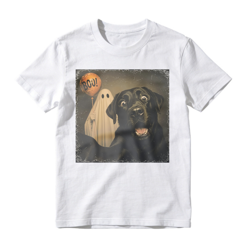 Halloween Black Lab Dog And Ghost With Boo Balloon Funny Scared Pet, Unisex Classic T-shirt