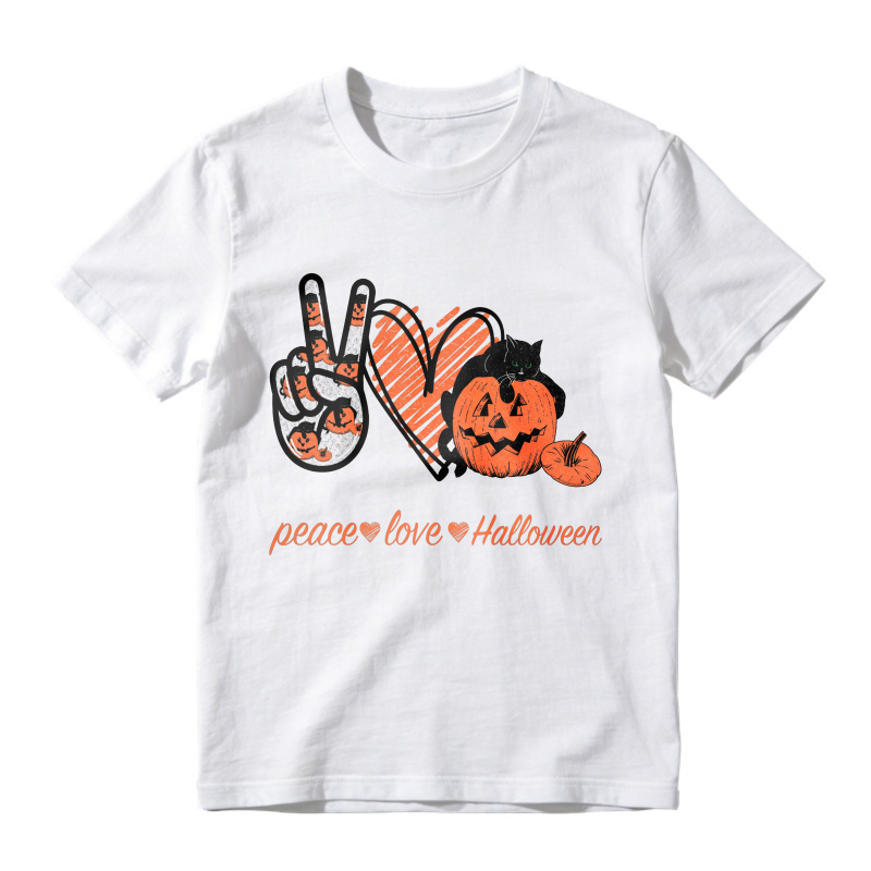 Peace Love Halloween Pumpkin Cat Heart Hand Sign Unisex Classic T-shirt