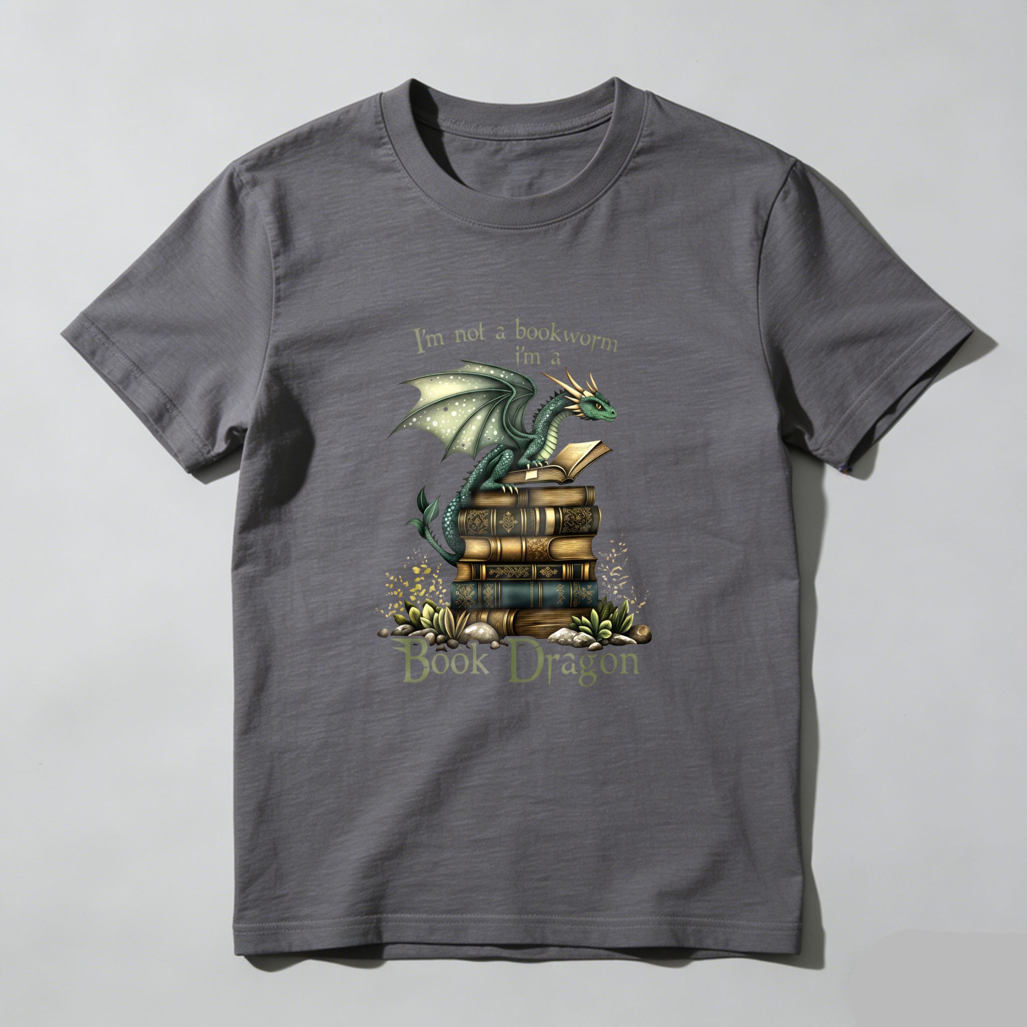 Wardrobecart Dragon Perched On Books With Text Above And Below Tshirt