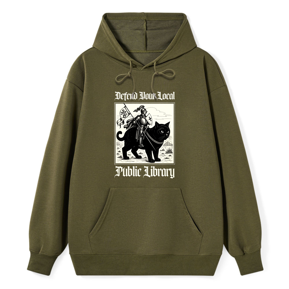 Wardrobecart Knight And Cat Defend Your Local Public Library Unisex Classic Hoodie