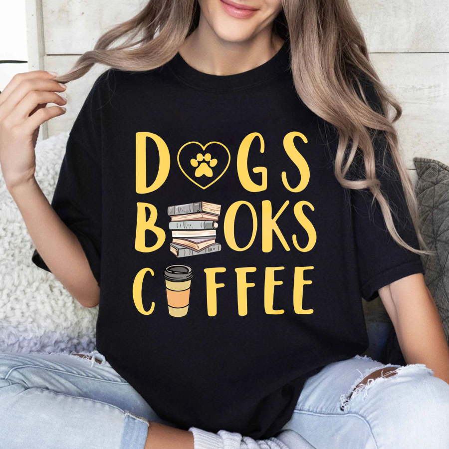 Wardrobecart Dogs Books Coffee Tshirt