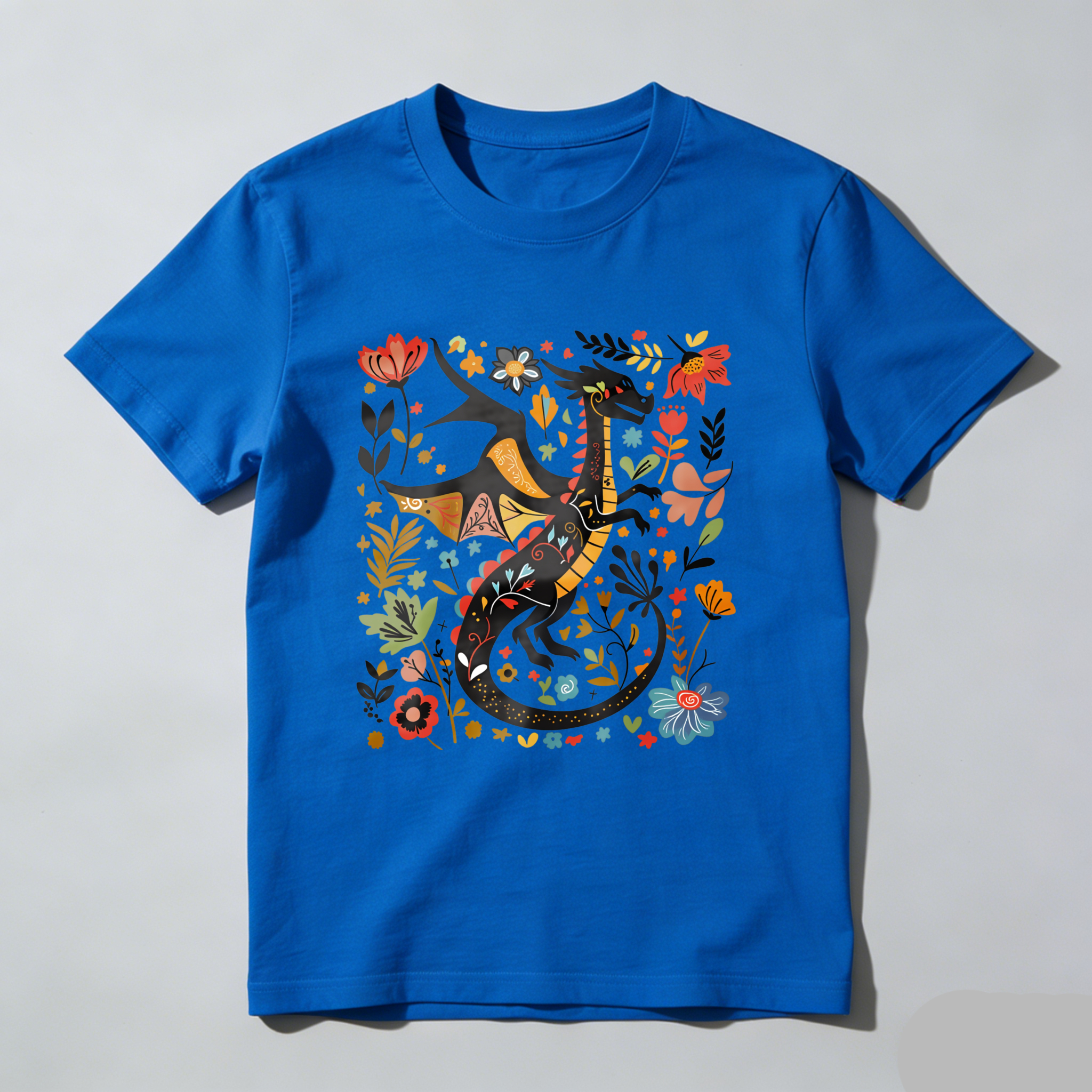 Wardrobecart Colorful Dragon Floral Pattern Design Tshirt