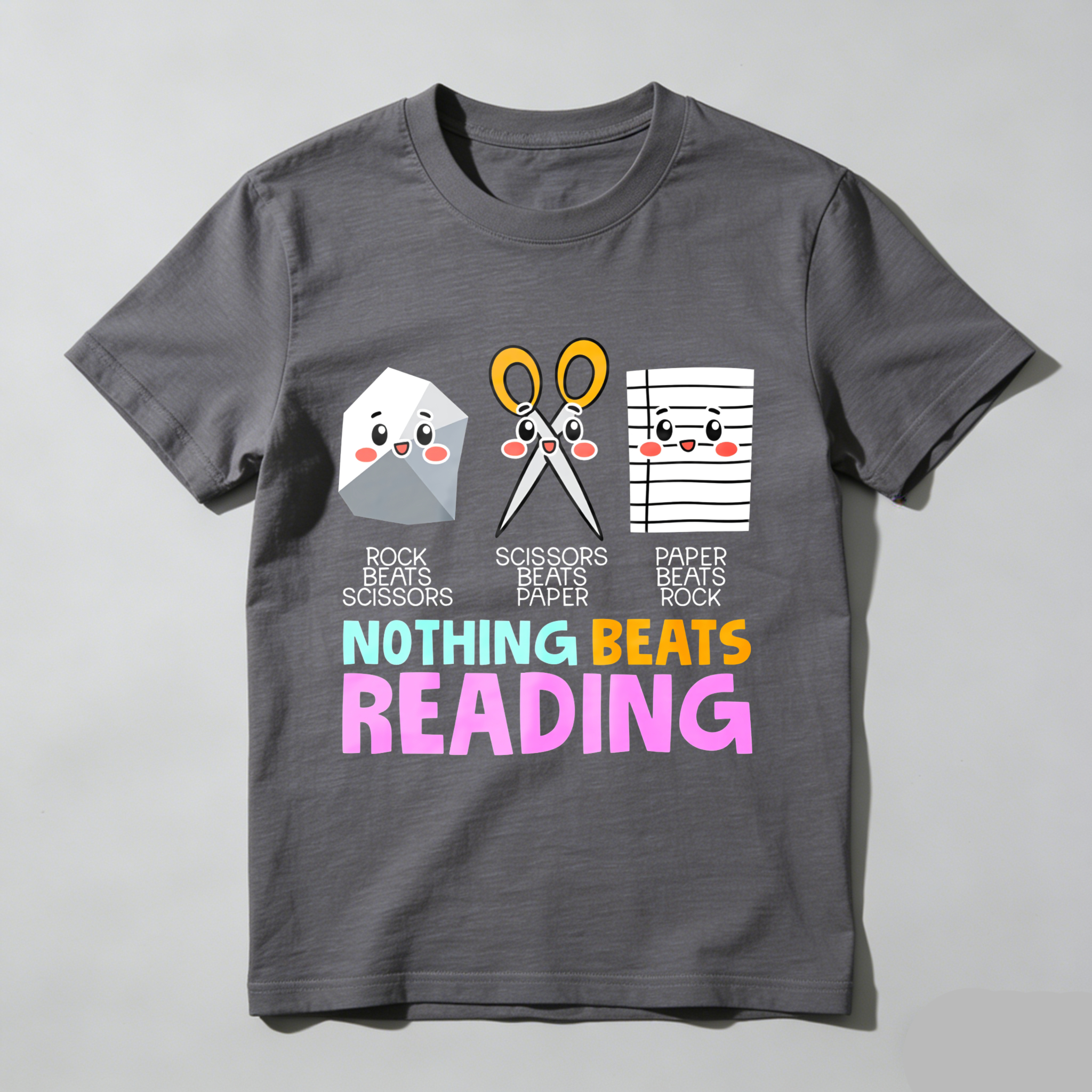 Wardrobecart Rock Beats Scissors Scissors Beats Paper Paper Beats Rock Nothing Beats Reading Tshirt