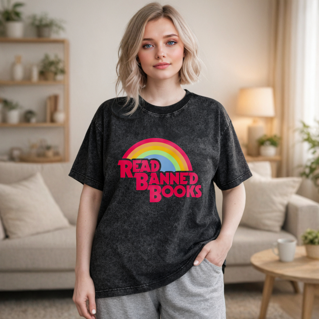Wardrobecart Read Banned Books Rainbow Design Unisex Washed T-shirt