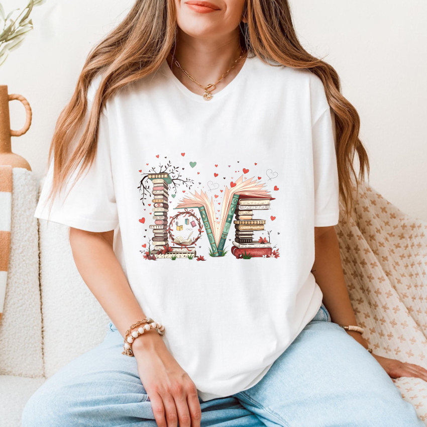Wardrobecart Love Books Stack Hearts Open Pages Tshirt