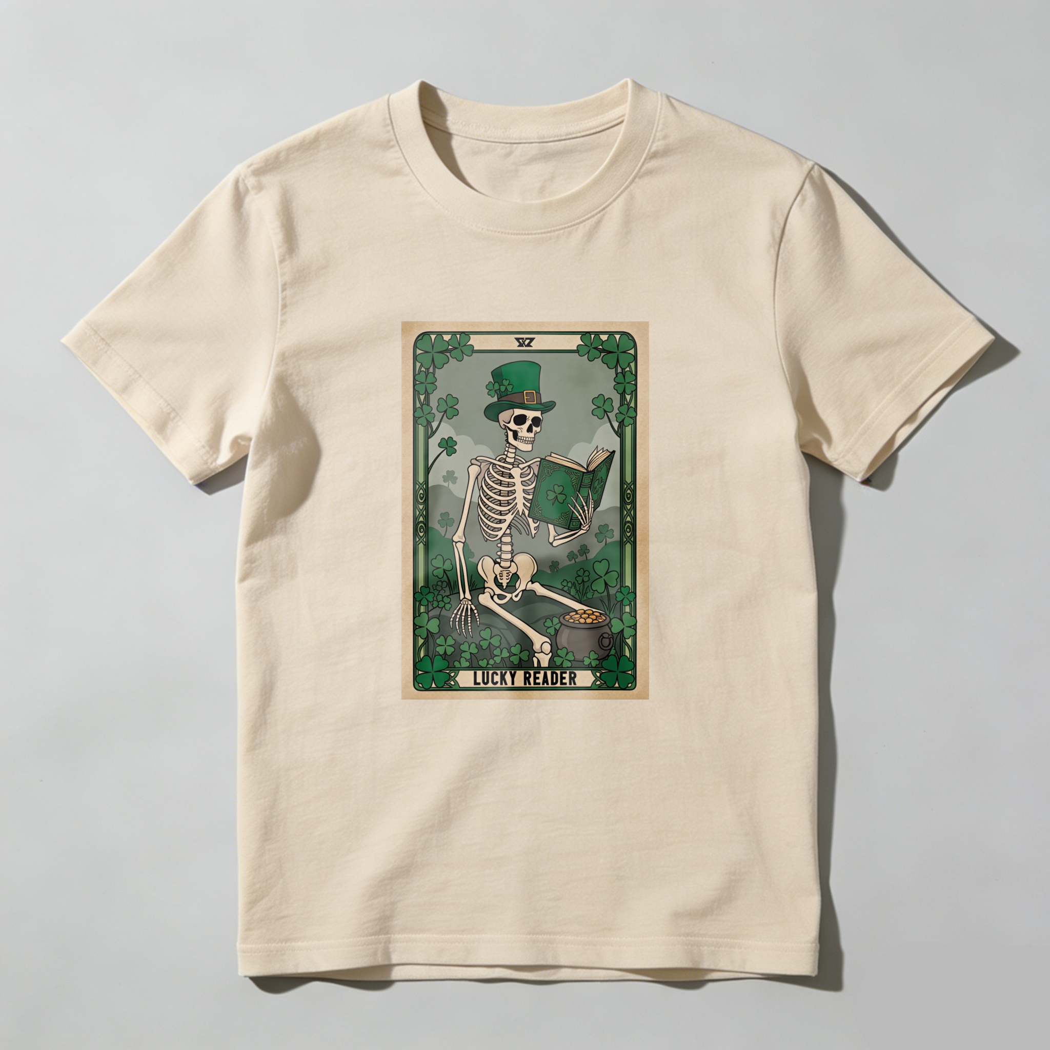Wardrobecart Skeleton Reading Book In Forest Scene tshirt