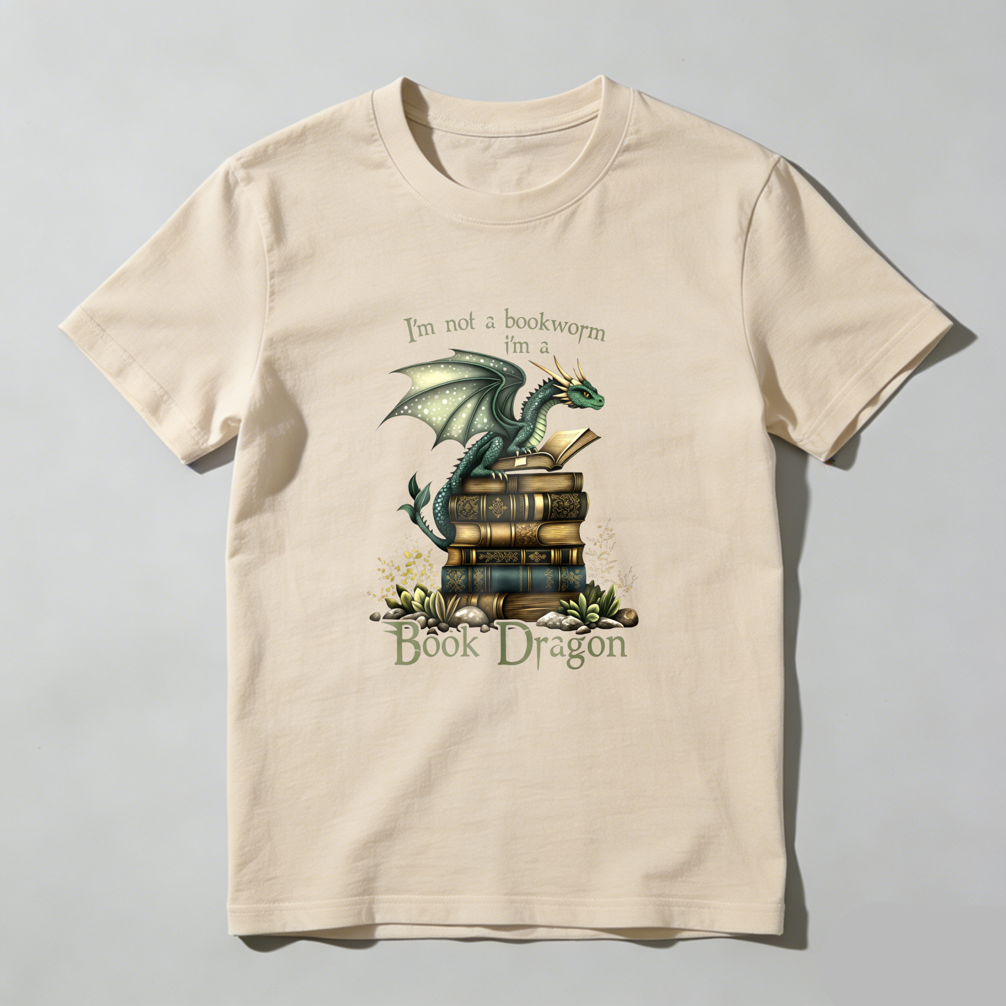Wardrobecart Dragon Perched On Books With Text Above And Below Tshirt