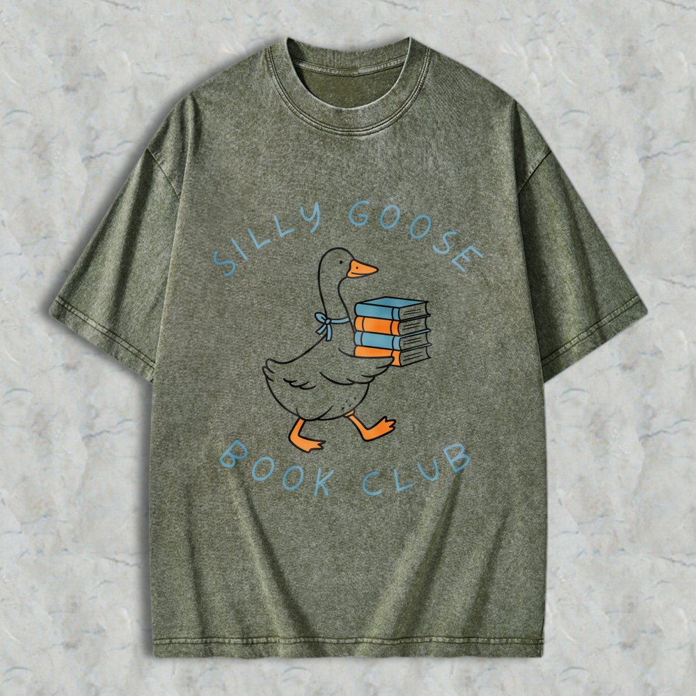 Wardrobecart Silly Goose Book Club Graphic Unisex Washed T-shirt