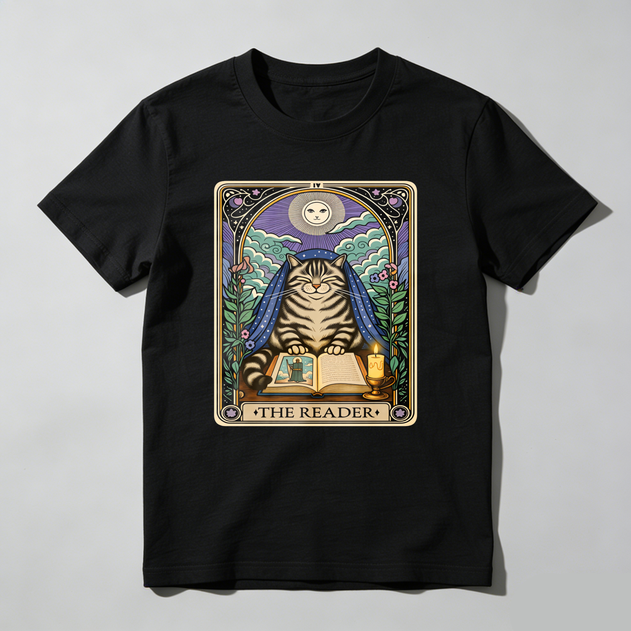 Wardrobecart Cat Reading Book Under Moonlight Tshirt
