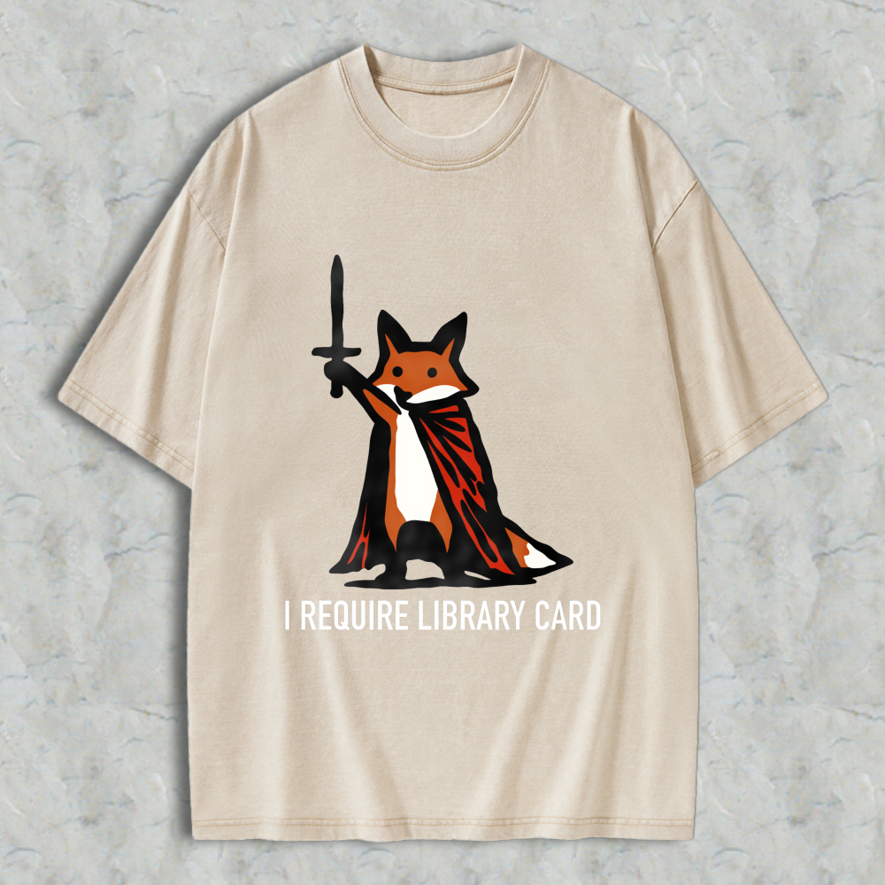 Wardrobecart Fox With Cape And Text I Require Library Card Unisex Washed T-shirt