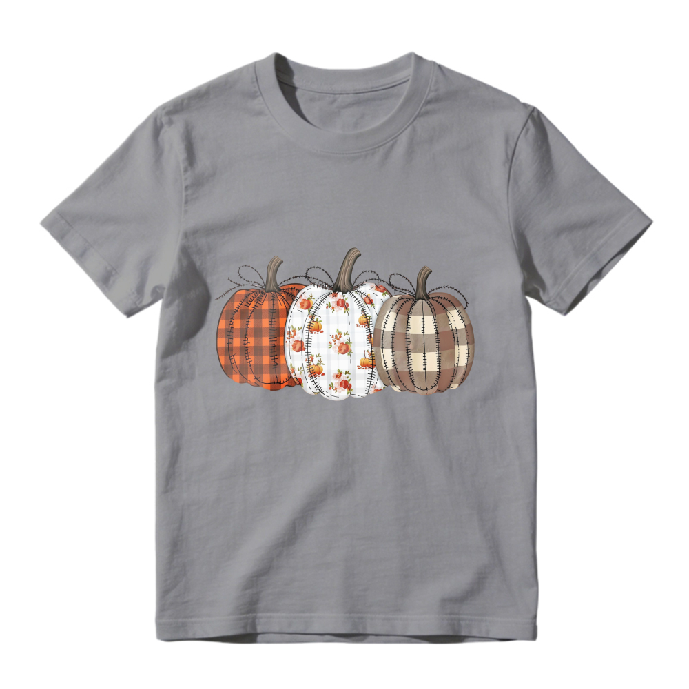 Three Patchwork Pumpkins With Plaid And Floral Patterns Unisex Classic T Shirt