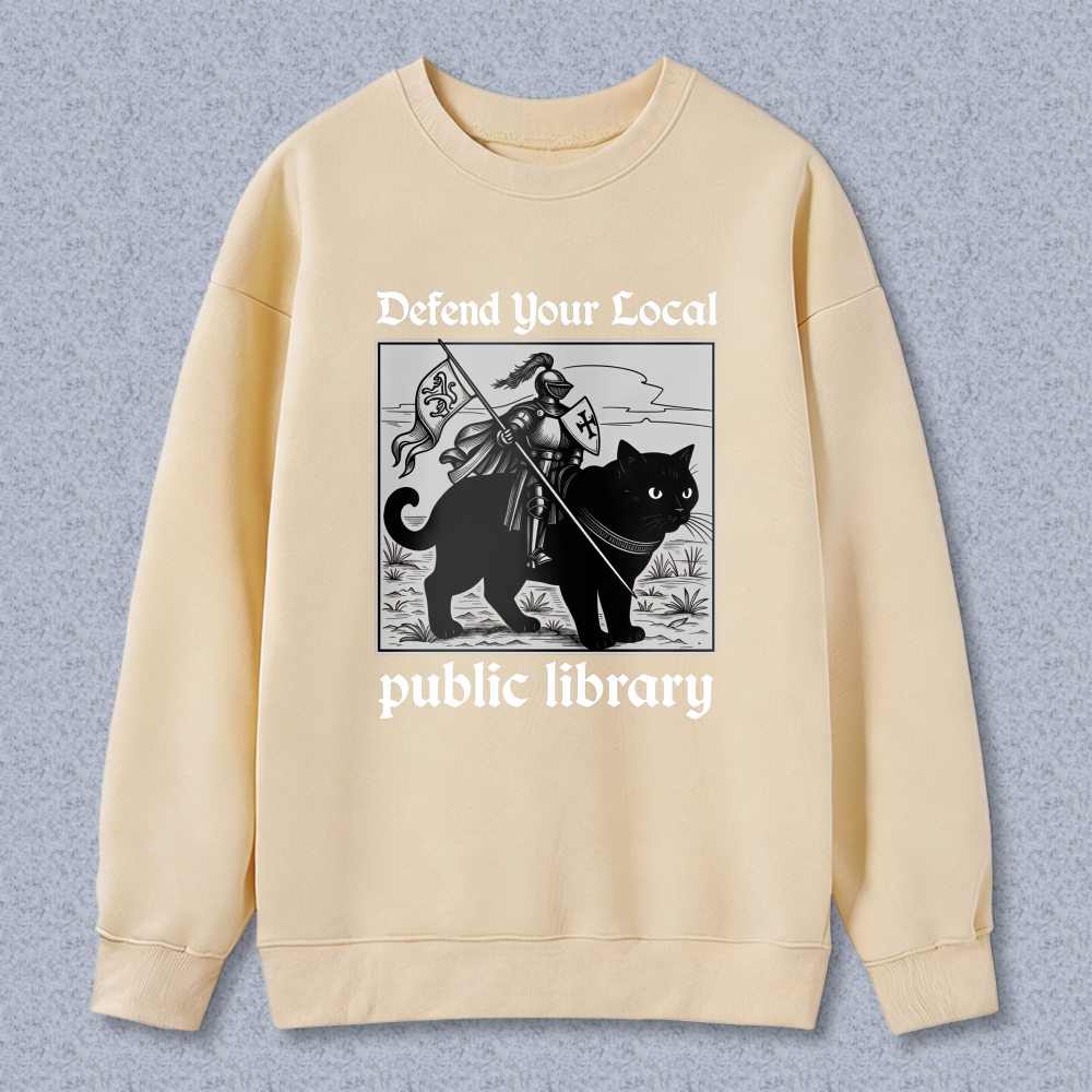 Wardrobecart Knight Cat With Flag And Shield Public Library Unisex Classic Sweatshirt