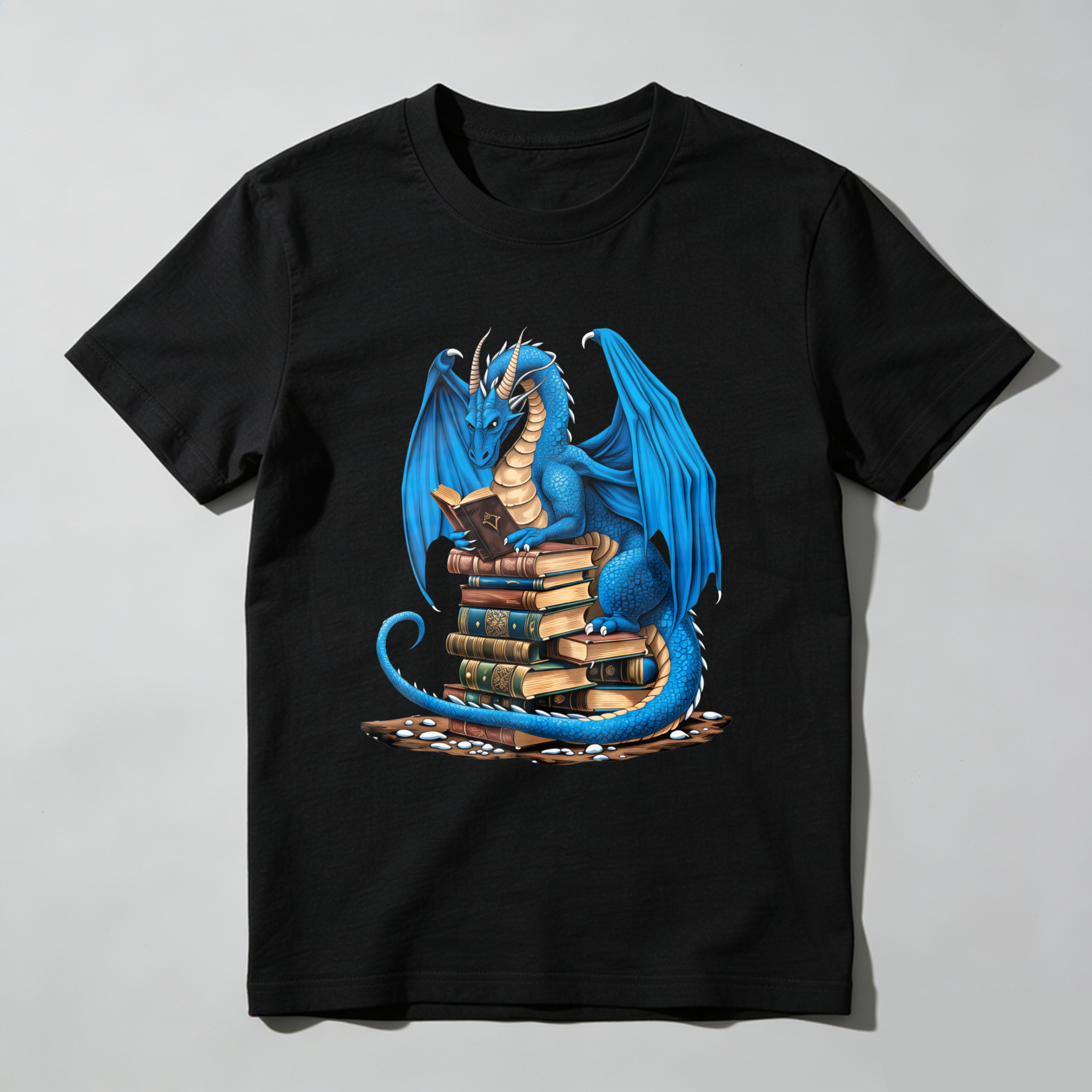 Wardrobecart Blue Dragon Reading Books Stack Tshirt