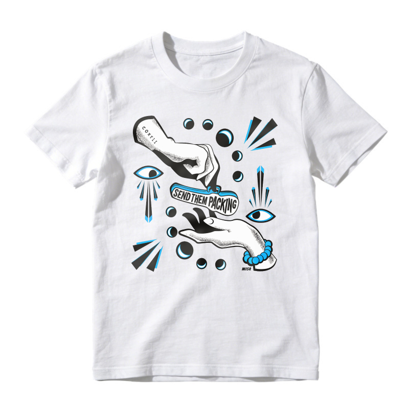 Surreal Hands Eyes And Moon Phases Graphic, Send Them Packing Quote Art, Unisex Classic T-shirt
