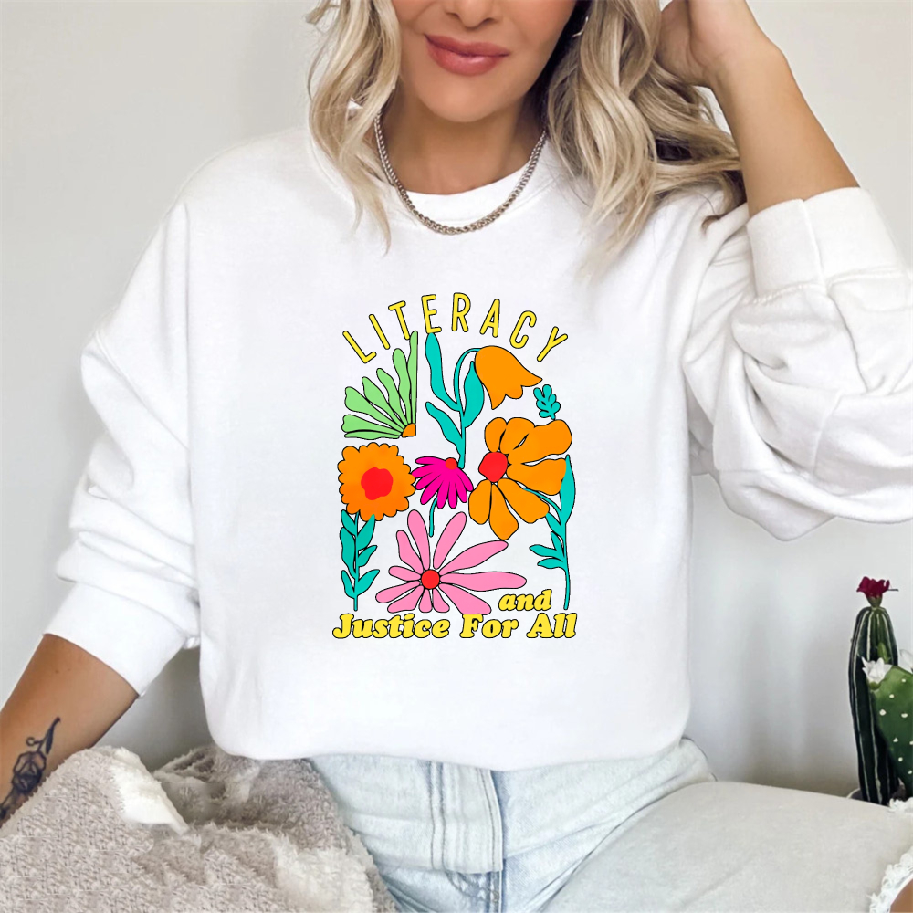 Wardrobecart Literacy And Justice For All Floral Design Unisex Classic Sweatshirt